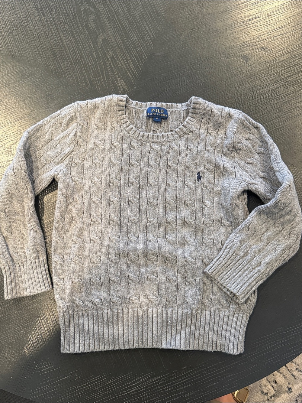 Youth Polo by Ralph Lauren Light Gray Cable-Knit Crewneck Sweater